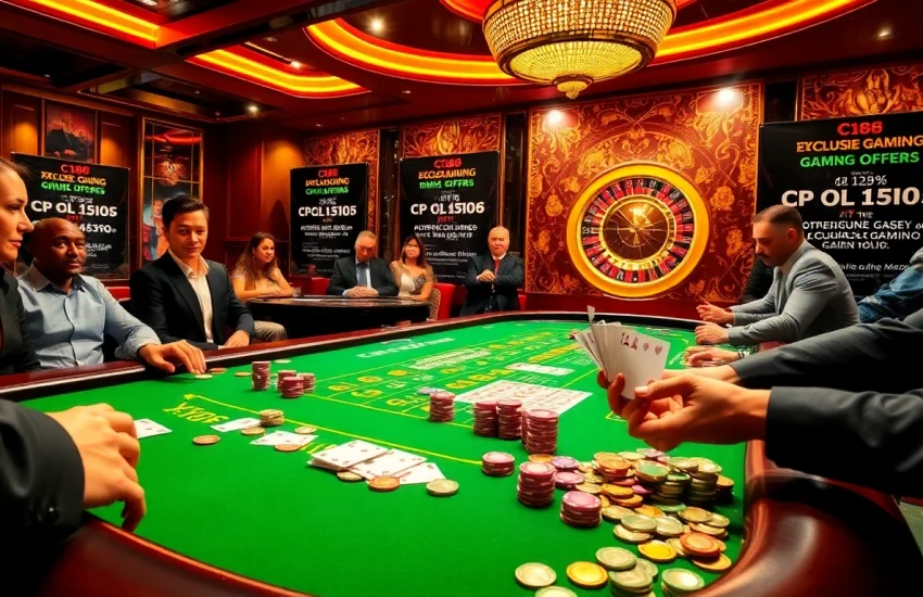C168 players engaging with vibrant casino games at an upscale gambling table.