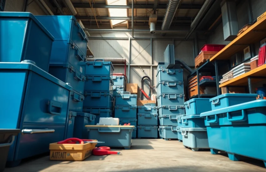 Vielseitige Universalboxen in einer gut organisierten Werkstatt gezeigt.