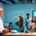 Morse code lessons in a modern classroom with students and teachers engaged in learning.