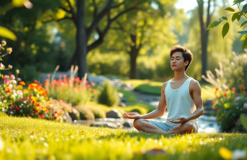 Enhance emotional wellbeing through mindfulness practice in a serene garden setting.