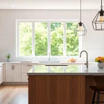 Stunning kitchen remodeling featuring modern design, open space, and natural light.