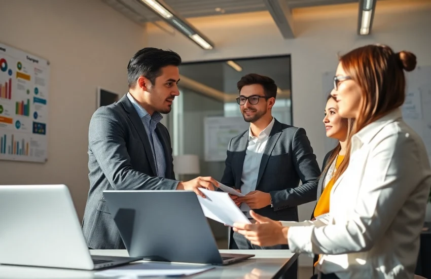 Headhunter Ingenieure engaged in a professional recruitment discussion in an office setting.
