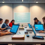 Youdao's digital learning environment with students collaborating using technology.