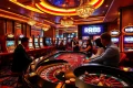 Exciting roulette action at RR88 casino with vibrant slot machines and elegant players.