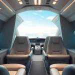 Innenräume für den Luft- und Raumfahrtsektor mit modernem Design und futuristischen Elementen.