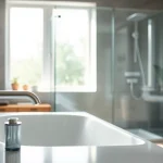 Duschkabine 90x90 mit modernem Design und eleganten Badezimmerdetails im Hintergrund.