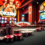 Experience the thrill of gambling at OK8386 with luxurious casino tables and vibrant slot machines.