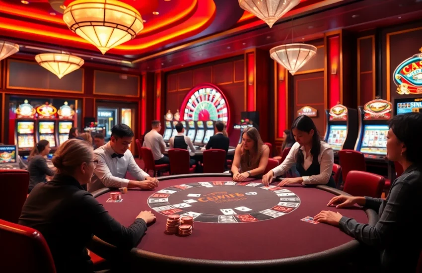 Experience thrilling casino action at https://kuwincom.net/ with an elegant poker table and vibrant roulette wheel.