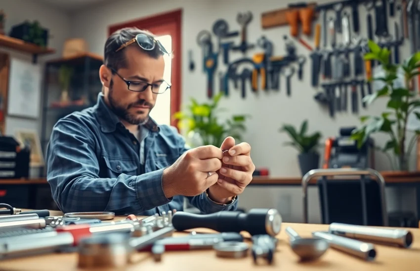 Schlüsseldienst Berlin, professioneller Schlossmacher bei der Arbeit in einem einladenden Büro.