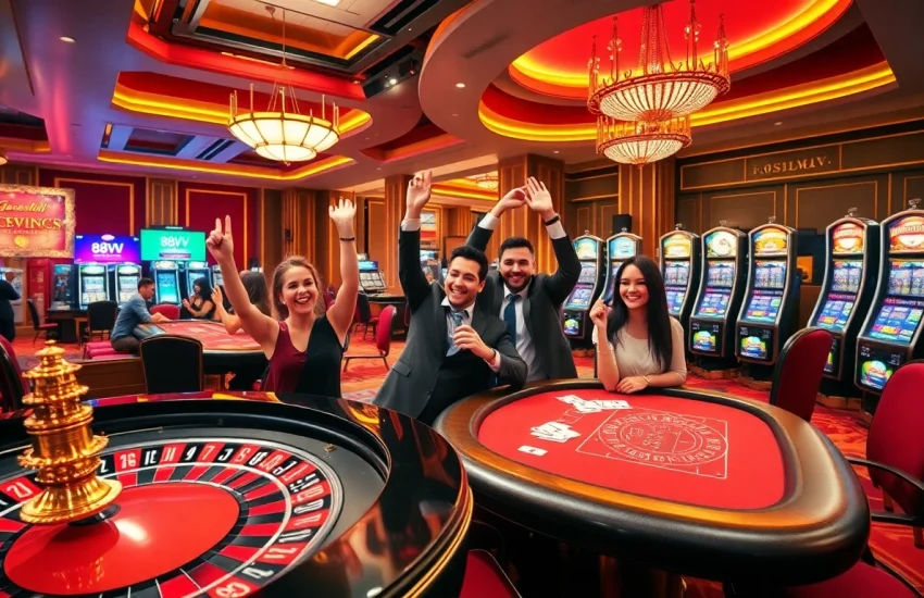 Players celebrating wins at 88VV casino, capturing the excitement and luxury of gambling.