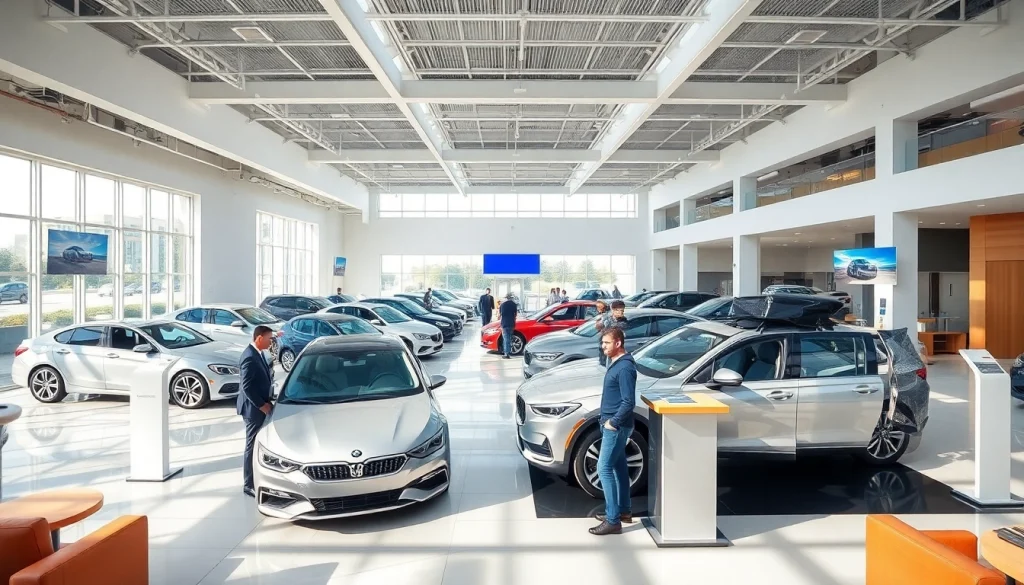 Auto kaufen in einem modernen Autohaus mit mehreren Fahrzeugen in einem hellen Raum.