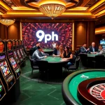 Engage with thrilling gaming action at 9ph's vibrant casino, filled with slots, poker tables, and excitement.