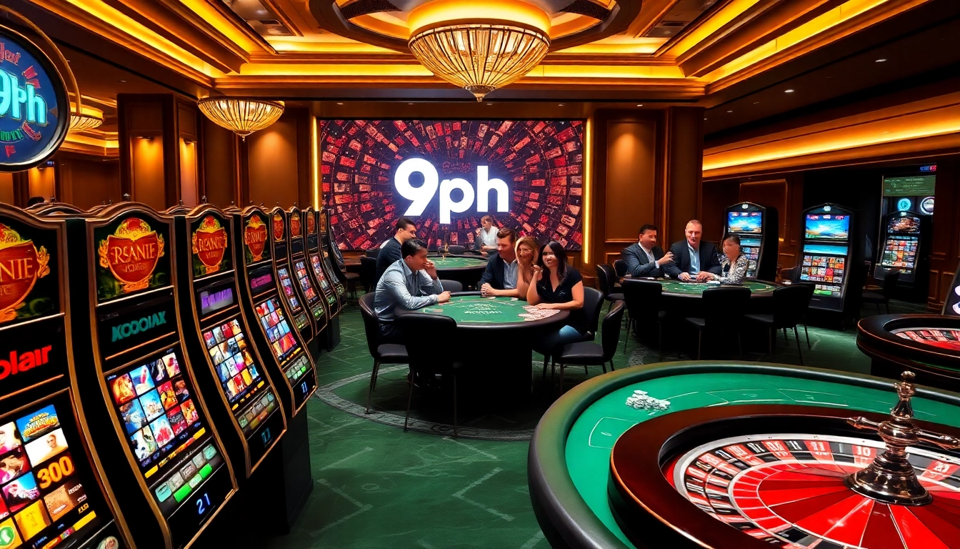 Engage with thrilling gaming action at 9ph's vibrant casino, filled with slots, poker tables, and excitement.