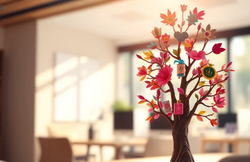 Personalisierter Duftbaum in einem eleganten Büro mit einzigartigem Design und Branding.