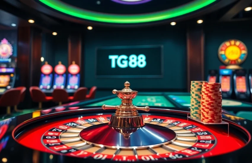 Experience the excitement of casino gaming with TG 88's vibrant roulette table and poker chips.