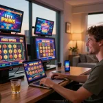 Engaging gaming scene showcasing free spins Australia with a player enjoying online slots at home.