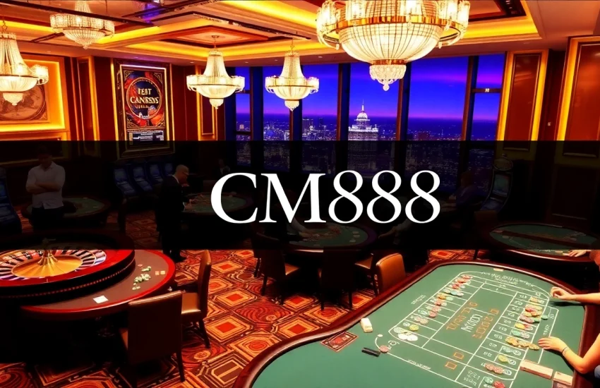 CM88 casino scene showing thrilling roulette, blackjack, and vibrant poker tables while gamblers play.