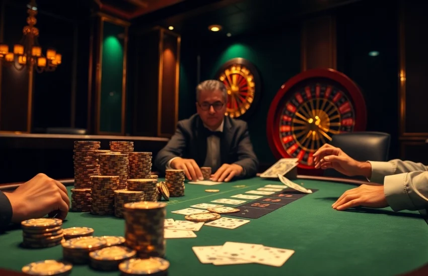 Experience the thrilling atmosphere at NHÀ CÁI SC88 with luxurious gambling elements like poker chips and cards.