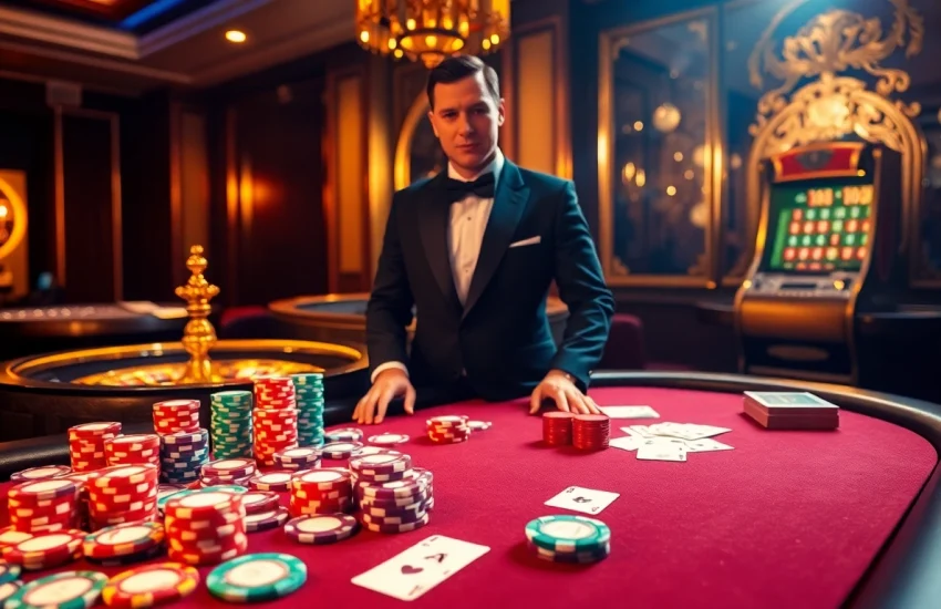 Exciting gambling action at a TT88 casino table filled with chips and cards.