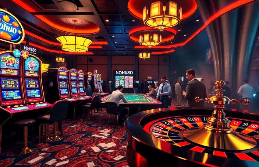 Nohu90 live casino environment displaying vibrant slot machines and engaged players.