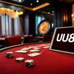 Experience the thrill of UU88 online gambling with luxury casino visuals including poker chips and elegant tables.