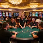 KUBET players enjoying an immersive poker game in a luxurious casino environment.