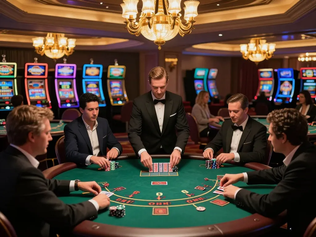 Players enjoy an engaging blackjack game at me99 casino with luxurious ambiance and expert dealers.