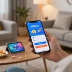 The app login option showcased on a smartphone in a cozy home setup, enhancing mobile gambling experience.