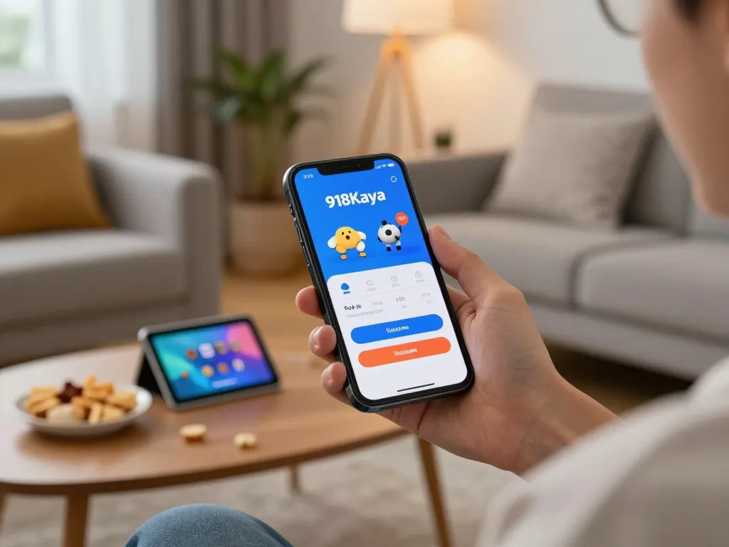 The app login option showcased on a smartphone in a cozy home setup, enhancing mobile gambling experience.