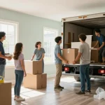 Stressfreies Umzugsunternehmen Hannover-Team packt effizient die Habseligkeiten einer Familie für einen Umzug.