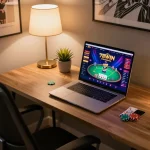 Engaged player using 78win online casino on a modern laptop with vibrant graphics and gameplay.