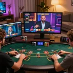 Online players engaging with fun79 live dealer games in a cozy home setting.