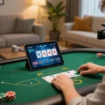 Engaging online poker gameplay on SC88 To tablet in a cozy living room setting