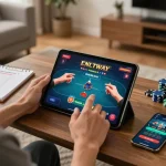 S8 tablet gaming in a cozy room while refining betting strategies for online poker.