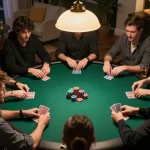 Man88 players enjoying an exciting online poker game in a cozy home setting with friends.
