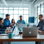 Webdesign Agentur bei kreativer Zusammenarbeit in modernem, hellem Büro.