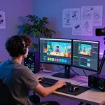 Dynamic video production studio showcasing motion ai in action with advanced technology and creative workspace.