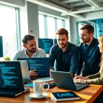 Software Entwicklung im Team bei der Zusammenarbeit an modernen Technologieprojekten.