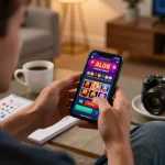 Engaging with the ALO8 online casino app for strategic betting at home.