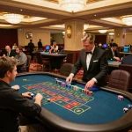 Fesselnde Szene von Spielern an einem Roulettetisch in einem Luxus-Casino, die die Aufregung und Strategie der Immobilienmakler Frankfurt Sachsenhausen zeigt.