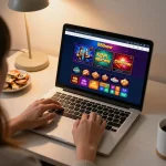 Engaging gameplay on 888now platform during a cozy home session with laptop and snacks