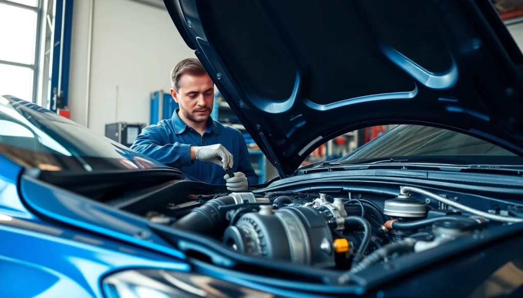 Motorschaden Ankauf - Mechanic inspecting a damaged engine in a workshop.