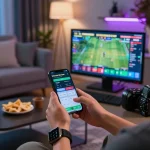 Tỷ lệ kèo nhà cái hôm nay displayed on smartphone in an engaging online sports betting scene