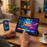 Engaging with the 789bethv casino app on tablet while enjoying a cozy atmosphere.