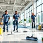 Efficient team performing Gebäudereinigung Ulm in a bright office environment.