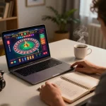 Engaging in giải mã số học through online roulette gaming at home with strategic notes.