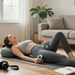 Women practicing exercises from https://pelvi-care.de/ using a pelvic floor trainer in a calming home environment.