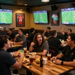 Lương Sơn TV fans enjoying live football matches while engaging in sports betting at a lively venue.