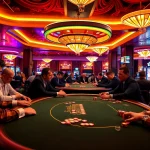 Erleben Sie das aufregende Golisimo Germany Casino-Umfeld mit lebhaften Spielern und Pokertischen.