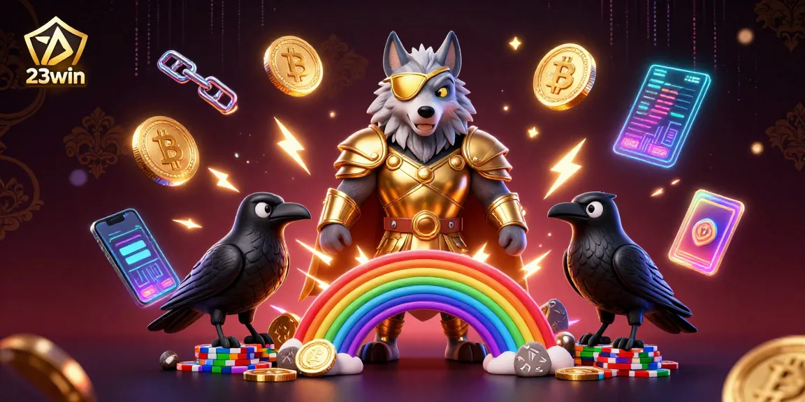23win offers a lively gaming experience with vibrant elements illustrating casino excitement and crypto features.